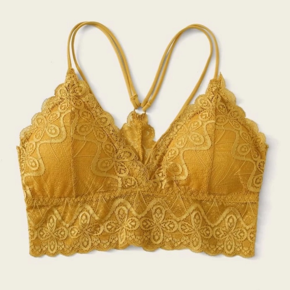 Lace bralette padded mustard yellow - Picture 1 of 2
